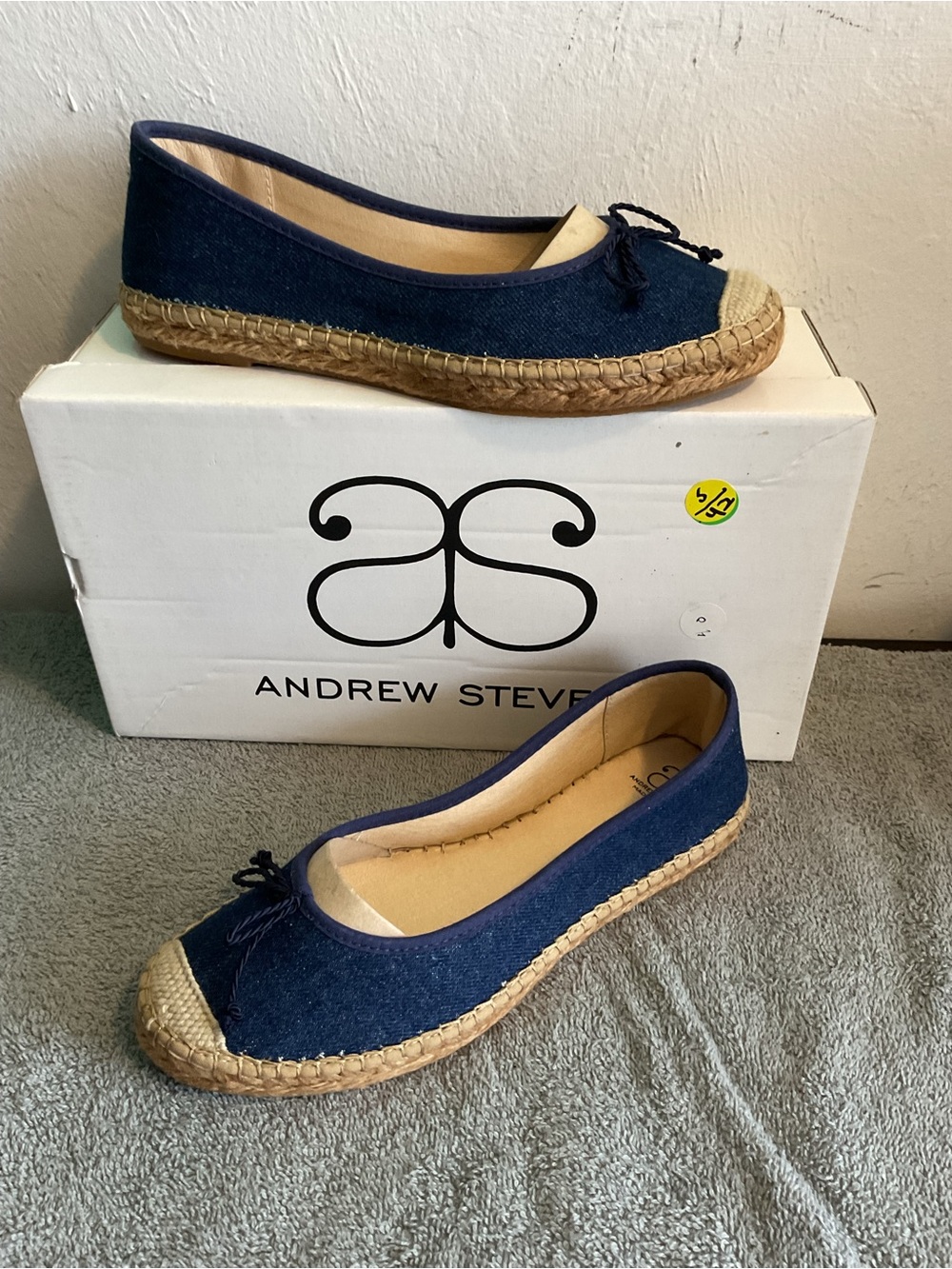 Andrew Stevens Navy Canvas Espadrille Flats with Jute Trim